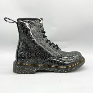 Dr Doc Martens Womens 6 Pascal 1460Y Boots‎ Shoes Black Glitter Combat Lace Up